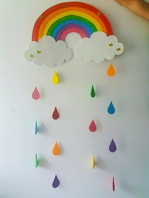 Weather Theme Classroom Decorations, Window Color Ideas, Classroom Decor Rainbow, Classroom Decor Ideas, Cloud Wall Hanging, Paper Rainbow, School Kids Crafts, Fathersday Crafts, Easy Art For Kids