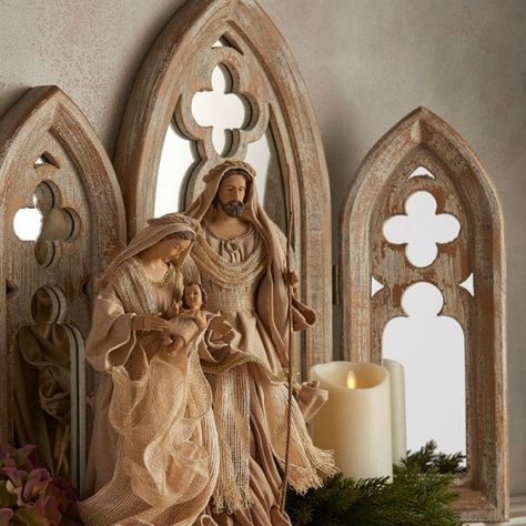 Arched Wooden Trifold Mirror Accent Mirror Wall, Trifold Mirror, Rustic Mirrors, Star Of Bethlehem, Christmas Nativity Scene, O Holy Night, Antique Farmhouse, Holy Night, Christmas Nativity