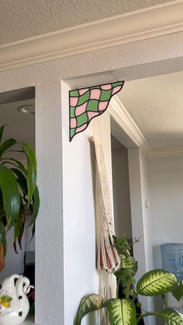 Stained Glass Doorway, Stain Glass Corner Piece, Stained Glass Archway, Stained Glass In Home, Stain Glass Decor, Funky Stained Glass Art, Stained Glass Hanging In Window, Things To Do To Your Room, Stained Glass Garland