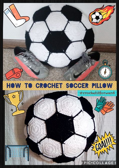 Welcome to/back to my channel where I crochet it forward in this tutorial by showing you How to Crochet a Soccer Pillow. I made this pillow for my grandson who loves him some soccer! LOL I hope you enjoy this tutorial and please don't forget to comment, like, SHARE & suscribe! As always, I appreciate everyone's patience and together, let's continue to crochet it forward! #crochetitforward Crochet Soccer Ball Pillow, Soccer Pillow, Crochet Soccer, Crochet Football, Pillow Crochet, My Grandson, Granny Squares, Bedspreads, How To Crochet