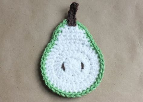 Pear Crochet, Fruit Coasters, Coasters Pattern, Crochet Blanket Edging, Crochet Coasters Free Pattern, Repeat Crafter Me, Penguin Party, Single Crochet Decrease, Crochet Fruit