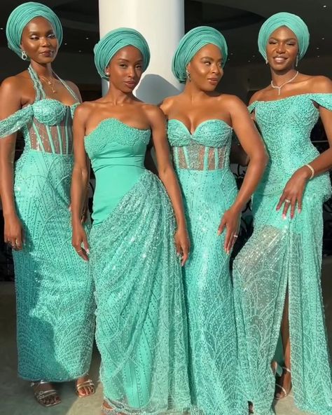 Stylaa! 🍃🍃💫 The GLOWW though 💫🍃🍃 Asoebi babes slay the best 🥵 @stylaa.app 👉🏾 #️⃣ #stylaa⁠ .⁠ . .⁠ . . . . . . . . . . . . . . . . . . 💃🏽 @tiwalowla .⁠ . . Disclaimer : No copyright infringement intended. All rights and credits are reserved to the rightful owner(s). . .⁠ ⁠.⁠ #stylaa #ankaraaddicts #couture #fashiondesigners #ankarafashion #lagosbabes #sewing #bridesmaiddresses #naijafashion #weddingdance #naijafashionista #africanfashion #bridesmaiddance #asoebistyles Mint Green Asoebi, Teal Asoebi, African Bridesmaid Dresses Styles, Nigerian Style Dresses, Green Asoebi, Nigerian Lace Dress, African Bridesmaids, African Bridal Dress, African Bridesmaid Dresses