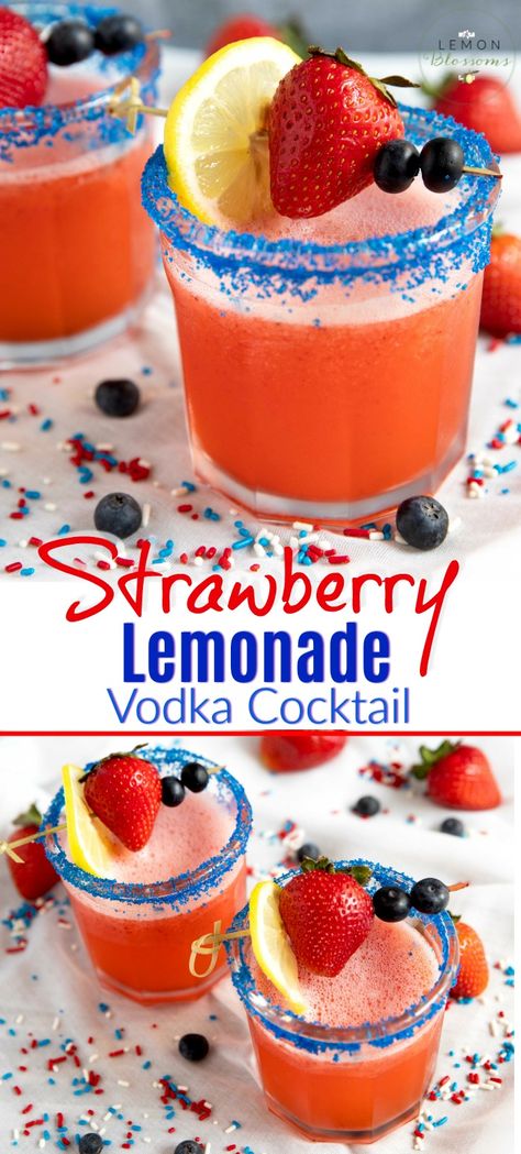 July Cocktails, Summer Party Drink, Patriotic Drinks, Cocktails Vodka, Fourth Of July Drinks, 4th Of July Cocktails, Strawberry Vodka, Coctails Recipes, Vodka Lemonade