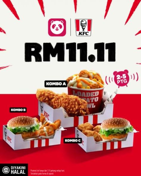 KFC FoodPanda November RM11.11 Deals Promotion from 1 November 2021 until 30 November 2021 Kfc Advertisement Poster, 11.11 Promotion Design, Kfc Poster, Food Promotion Design, Kfc Design, Idea Advertising, Meat Design, Restaurant Ads, Burger Ads