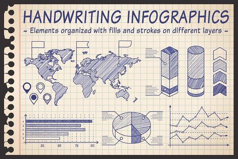 Hand Drawn Sketch Infographics by FourLeafLover on @creativemarket Notebook Background, Healthcare Infographics, Person Illustration, Detailed World Map, Creative Infographic, Isometric Design, Bar Graphs, Charts And Graphs, Business Illustration