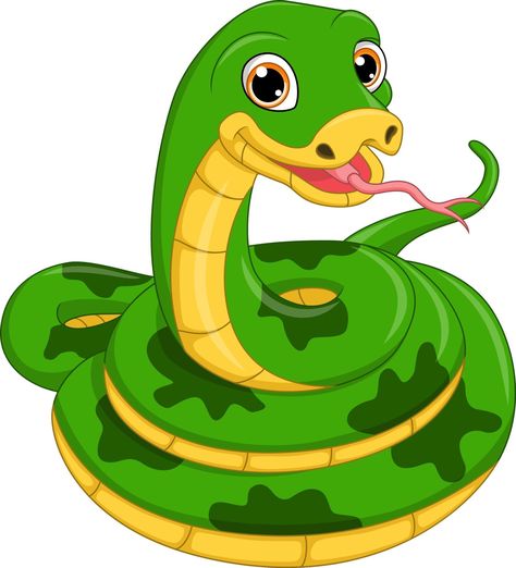 Cute green snake cartoon on white background Snake Cartoon, Snake Clipart, Snake Graphic, Cartoon Dragon, Anime Backgrounds, Green Snake, Animal Cards, Zoo Animals