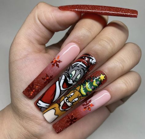 Christmas Character Nail Designs, Character Christmas Nails, Christmas Movie Nails, Movie Inspired Nails, Christmas Character Nails, Cartoon Nail Designs, Character Nails, Cartoon Nails, Junk Nails