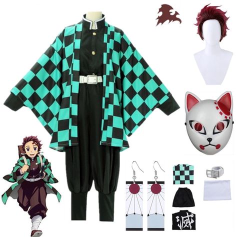 Demon Slayer Halloween Costume, Kimono Uniform, Clothes Uniform, Black Bandage Dress, Halloween Clothes, Male Kimono, Anime Clothes, Demon Slayer Kimetsu No Yaiba, Boy Costumes