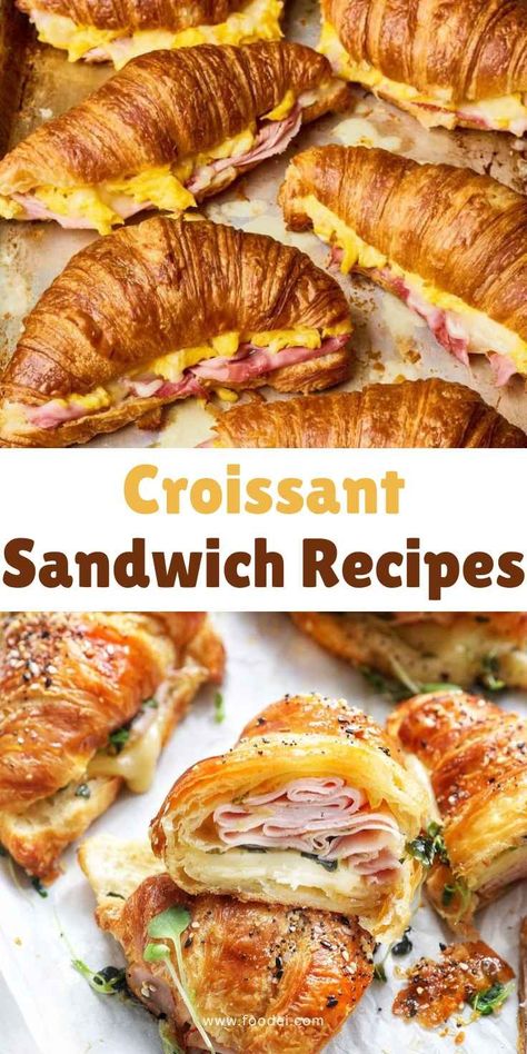 Indulge in these Easy Croissant Sandwich Recipes for a quick and tasty meal! 🥐✨ Whether you like them packed with eggs, bacon, or fresh veggies, these croissant sandwiches are the perfect blend of flaky and flavorful! 🧑‍🍳🍴 #CroissantRecipes #EasySandwiches #QuickMeals #BreakfastTreats #FlakyDelicious Lunch Recipes For Guests, Recipes For Croissants, Breakfast Croissant Sandwich Ideas, Breakfast Crescent Sandwich, Croissant Sandwiches For Party, Crosaint Sandwich Recipes, Sandwiches That Travel Well, Crissonts Sandwich Ideas, Croissant Egg Sandwich