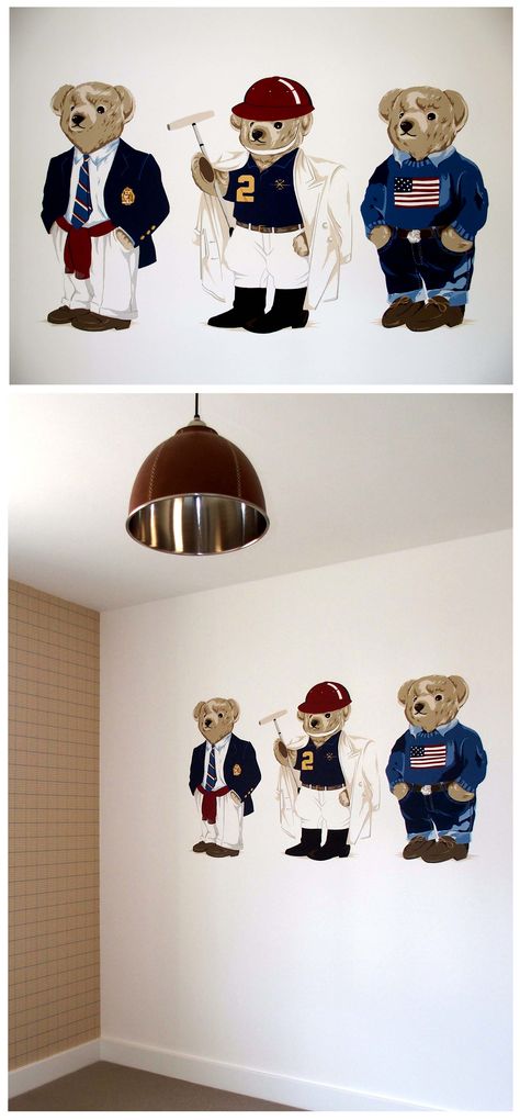 Ralph Lauren teddy bears hand painted mural for a toddlers bedroom by Carren Lu at www.artistic-touch.co.uk Polo Ralph Lauren Nursery, Ralph Lauren Baby Nursery, Ralph Lauren Baby Boy Nursery, Ralph Lauren Toddler Room, Ralph Lauren Aesthetic Bedroom, Ralph Lauren Kids Room, Ralph Lauren Boy Nursery, Ralph Lauren Inspired Nursery, Ralph Lauren Baby Room