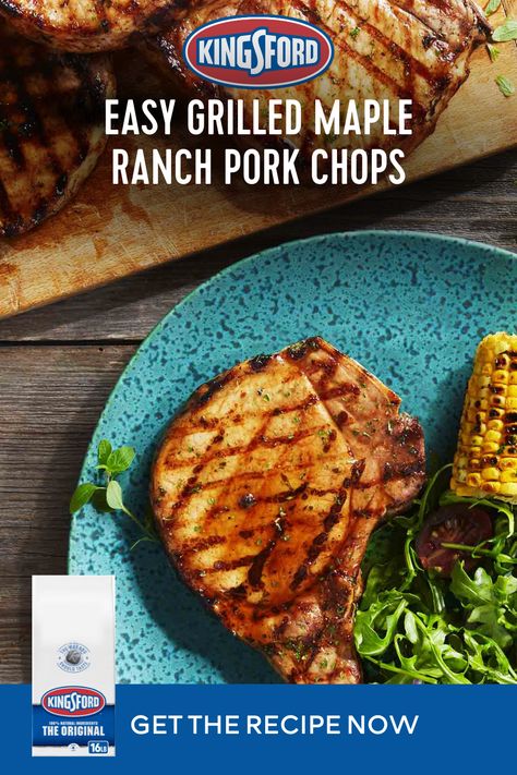 A hit of ranch and a touch of maple syrup is the perfect sweet and savory pairing for these juicy pork chops. Serve with anything from sweet potato fries or butternut squash to charred summer vegetables. #Kingsford. It's How You Do It. Brown Gravy Recipe Easy, Pork Loins, Kingsford Charcoal, Pork Loin Roast Recipes, Lower Triglycerides, Ranch Pork Chops, Apple Chutney, Juicy Pork Chops, Summer Vegetables