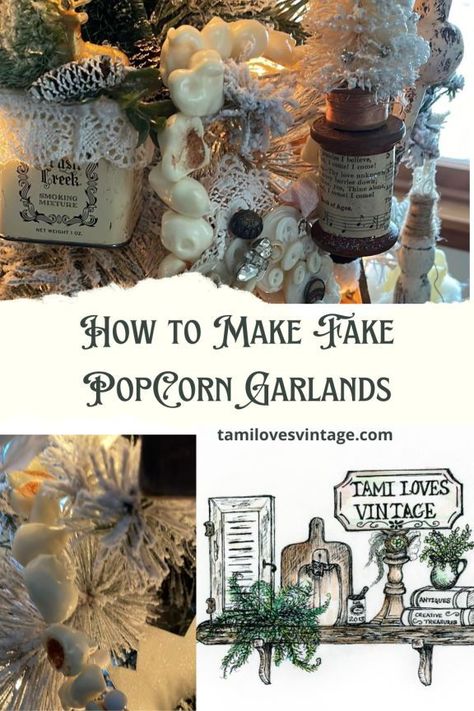 I am showing you how to make fake popcorn garlands for your Christmas tree. They are so simple to make and take just a few supplies. I use my garlands in my tree. But you can do like the Victorians did and work them into any portion of your Christmas decor! It only takes a few minutes to make these garlands for your vintage Christmas decor! How To Make Popcorn Garland, Faux Popcorn Garland Diy, Popcorn Garland With Spray Foam, Fake Popcorn Garland, Popcorn Garland Christmas Tree, Fake Popcorn, Faux Popcorn, How To Make Popcorn, Popcorn Garland