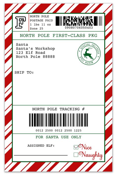 Free Customizable Elf on the Shelf Mailing Label Elf On The Shelf Arrival Envelope, Elf Arrival Ideas New First Time, Elf On The Shelf Arrival Ideas 2024, Elf On The Shelf Ideas Alphabet, Santa Labels Printable, Elf On The Shelf Printable Kit, Elf On The Shelf Package Label, Diy Elf Arrival, Elf Mail Free Printable