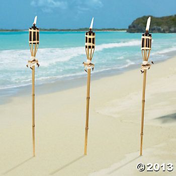 Polynesian Torches - Oriental Trading.....instead of candelabras :) Diy Outdoor Lighting, Tiki Torches, Tv Land, Tiki Party, Beach Gardens, Party Lights, Patio Area, Party Items, Diy Lighting