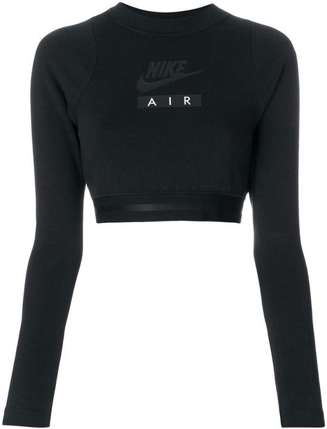 Nike Air Cropped Long-Sleeve Black Top #sportswear #activewear #workoutclothes #shopstyle #croptop #nike #nikewomen Pakaian Crop Top, Buty Marki Nike, Cute Nike Outfits, Cropped Long Sleeve Top, Mode Kpop, Workout Attire, Modieuze Outfits, Nike Sweatshirts, Black Long Sleeve Top