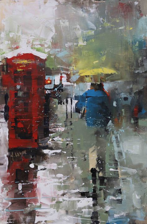 London Rain by Mark Lague Mark Lague, London Rain, City Sketch, Rain Painting, Rain Art, River Painting, City Painting, City Street, Artist Gallery