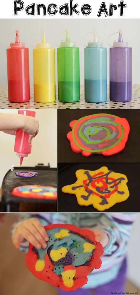 Pancake Art! Such a fun snack as well as art project for kids! Pancake Art, Art Project For Kids, Cooking Club, Project For Kids, Baking With Kids, Fun Kids Food, Food Crafts, Toddler Meals, Kids Snacks