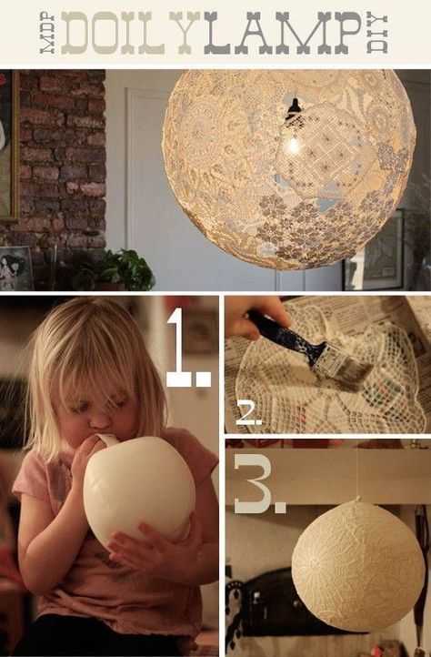 Doily Lamp, Lace Lamp, Diy Luminaire, Kerajinan Diy, Diy Light Fixtures, Diy Lampe, Diy Projektit, Dekor Diy, Creation Deco