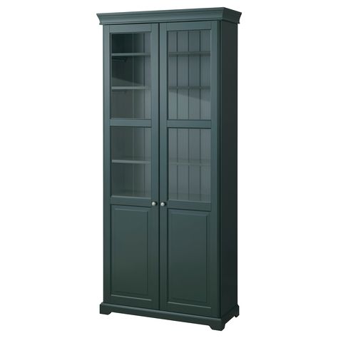 LIATORP Bookcase with glass doors - dark olive-green - IKEA Liatorp Bookcase, Green Bookcase, Ikea Liatorp, Billy Ikea, Glass Bookcase, Ikea Bookcase, Bookcase With Glass Doors, White Units, Ikea Hemnes