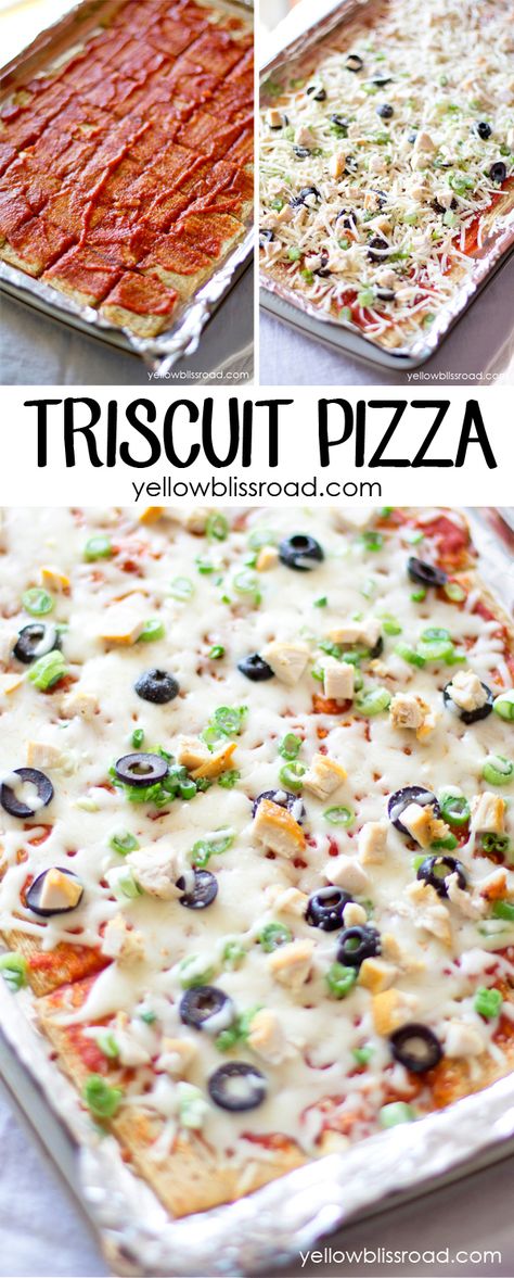 Triscuit Pizza - A healthy snack, lunch, or Game Day appetizer! Triscuit Pizza, Pizza Roll, Snack Lunch, Pasta Pizza, Football Food, Snacks Für Party, Party Food Appetizers, Deep Dish, Kitchen Recipes