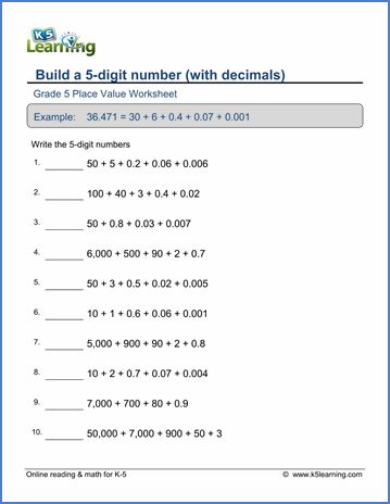 Grade 5 Place Value & Rounding Worksheets - free & printable | K5 Learning Place Value Worksheets 4th Grade, Maths Worksheets Grade 2 Place Value, 2nd Grade Math Worksheets Place Values, 3 Digit Place Value 2nd Grade, Grade 5 Math, Rounding Worksheets, Place Value Year 5/6, Grade 5 Math Worksheets, Place Value With Decimals