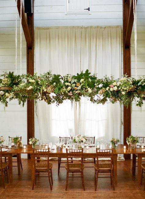 Simple Rustic Decor, Cave Wedding, Pippin Hill Wedding, Hanging Centerpiece, Hanging Wedding Decorations, Taylor Wedding, Table Garland, Head Tables, Flower Chandelier