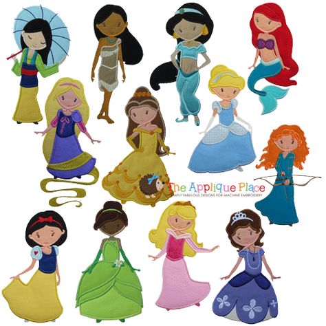 Pretty Princess set of 12 Disney Applique, Free Machine Embroidery Designs Patterns, Ith Designs, Bernina Embroidery, Girls Applique, Pretty Princess, Princess Dresses, Machine Embroidery Applique, Applique Embroidery Designs