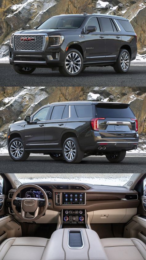 The 2021 Yukon Denali debuts a more confident stance and improved proportions enabled by its longer wheelbase and new chassis. As bold as the new exterior design is, the biggest stories are found inside the new Yukon. #gmc #gmcyukon #yukon #denali Big Family Car, Yukon Gmc, Family Cars Suv, Gmc Denali Truck, Denali Truck, Gmc Suv, Gmc Denali, Chevy Trucks Silverado, Gmc Yukon Denali