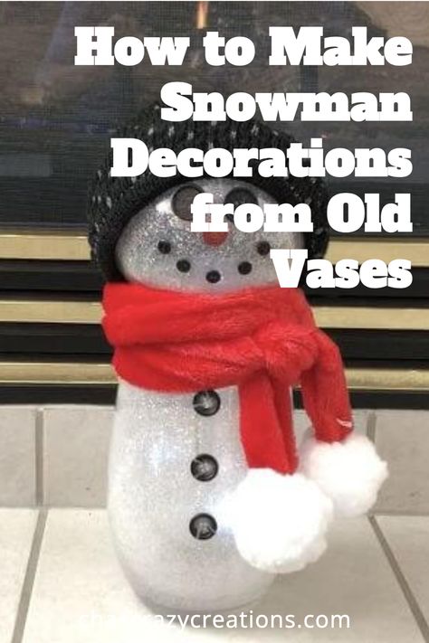 How to Make Snowman Decorations from Old Vases Snowman Vase Diy, Diy Large Snowman, Vase Snowman, Christmas Snowman Crafts, Diy Snowman Crafts, How To Make Snowman, Make Snowman, Snowmen Ideas, Dollar Tree Vases