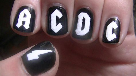 AC/DC nail art Acdc Nails, Rock Nails, Band Nails, Queen Nails, Punk Nails, Polygel Nails, Cute Acrylic Nail Designs, Pink Acrylic Nails, Nails Desing