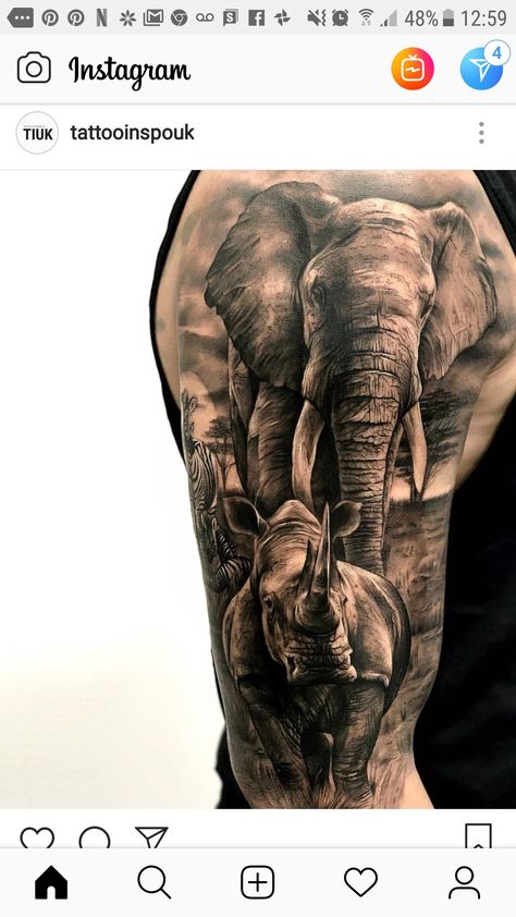 Headphones Tattoo, Rhino Tattoo, Lion Forearm Tattoos, Jungle Tattoo, Animal Sleeve Tattoo, African Tattoo, Wolf Tattoo Sleeve, Cool Arm Tattoos, Leg Tattoo Men