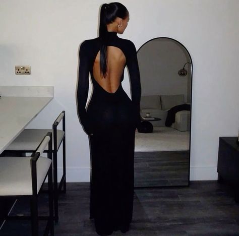 Black Backless Dinner Dress, Actress Career, Anarchy Symbol, Winter Date Night Outfits, Hot Costume, Backless Long Dress, Backless Maxi Dress, Effortlessly Chic Outfits, Black Prom Dress