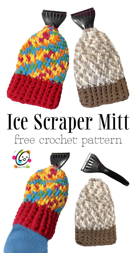 Free Pattern: Ice Scraper Mitt - snappy tots Crochet Ice Scraper Mitt, Fun Small Crochet Projects, Crochet Useful Items Free Pattern, Quick Crochet Projects To Sell, Thermal Stitch, Learn Crochet, Bernat Blanket, Crochet Car, Ice Scraper