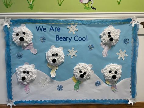 Infant Room Bulletin Boards Winter, Infant Winter Bulletin Board Ideas, Winter Toddler Bulletin Boards, Winter Bulliten Boards For Preschool, Polar Bear Bulletin Board, Winter Display Boards Nursery, Winter Boards For Preschool, December Bulletin Boards For Preschool, Winter Bulletin Board Ideas For Daycare