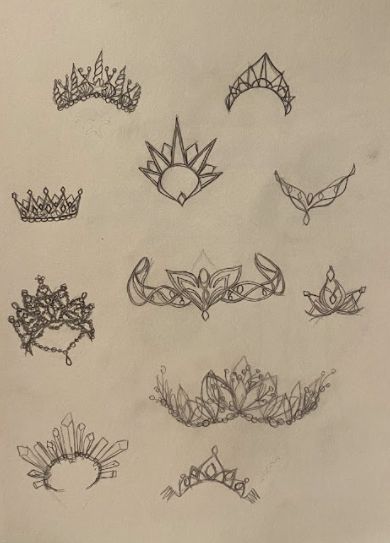 I love drawing crowns, I wish I could make them. #fantasyclothing #crowns #sketches #artist #fantasyart Crown Art Reference, Braid Crown Drawing Reference, Fairy Queen Drawing, Star Crown Drawing, Drawing Crown Queens, Tiara Design Drawing, Fairy Drawing Outfit, Crowns And Tiaras Drawings, Fantasy Accessories Drawing