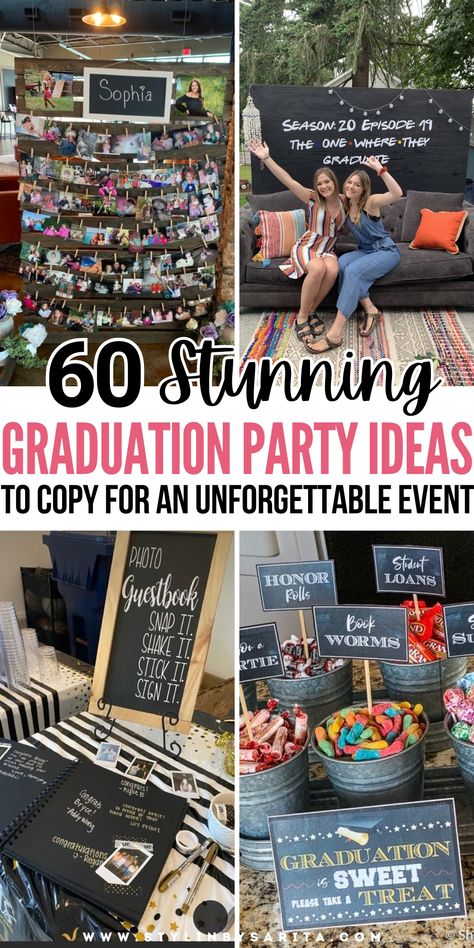 graduation party ideas Graduation Party Themes High School, Party Themes High School, Cute Graduation Party Ideas, Grad Party Food, High School Graduation Party Ideas, Decorations Graduation Party, Party Decorations Graduation, Graduation Food, Cheap Party Decorations