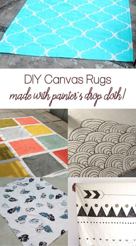 Easily make a modern DIY Canvas Rug using painter's drop cloth. Colorful rug idea, homemade rug, painted rug, painted outdoor rug, custom outdoor rug, colorful rug craft, painters drop cloth craft, painters canvas projects, canvas painting ideas, canvas painting diy #rugs #painting #homedecor #doityourself Drop Cloth Rug, Make A Rug, Drop Cloth Projects, Homemade Rugs, Canvas Rug, Canvas Diy, Diy Wall Shelves, Painted Rug, Canvas Painting Diy