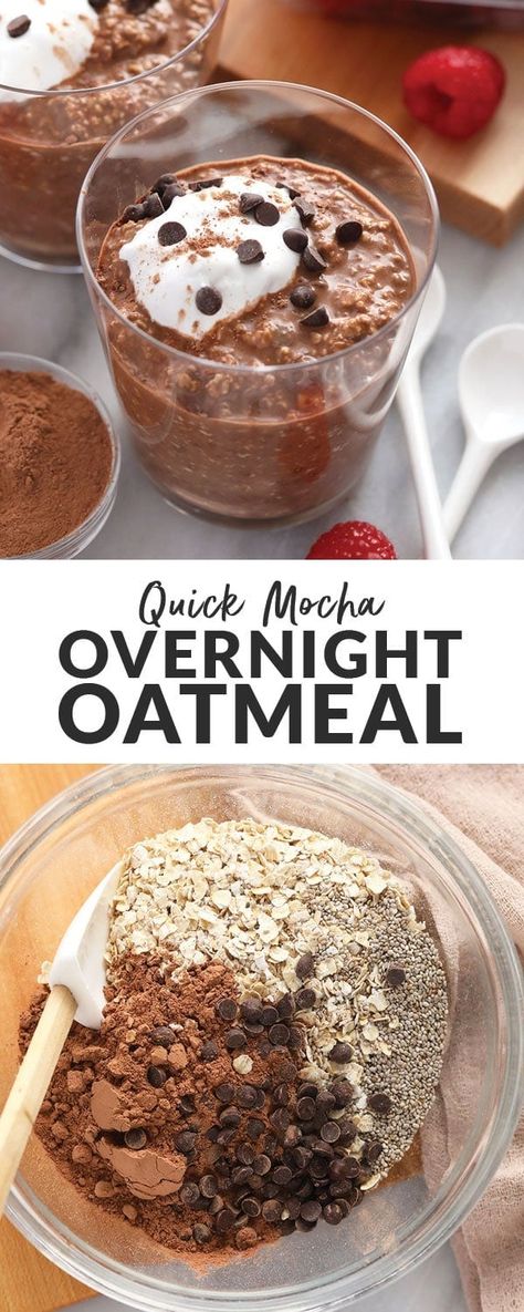 Start your day with these delicious and Quick Mocha Overnight Oats! And even better, this recipe uses quick cooking oats, so there's no need to let sit overnight -- they're ready in 15 minutes! Mocha Overnight Oats Healthy, Coffee Protein Overnight Oats, Overnight Oats Cocoa Powder, Overnight Oats With Chocolate Protein Powder, Oats And Protein Powder Recipes, Overnight Oats With Cocoa Powder, Overnight Oats No Milk, Overnight Oats With Quick Oats, Overnight Oats Recipe No Yogurt