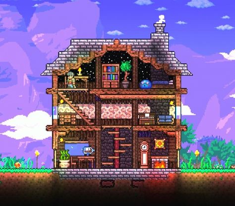 Cozy Terraria House, Terraria Cottage House, Terraria Interior Design, Terraria Cute House, Terraria Haunted House, House Ideas Terraria, Terraria Guide House, Small Terraria House, Terraria Hallow House Ideas