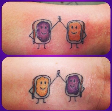 PB&J Pb And J Tattoo, Pb And J Painting, Pb&j Tattoo Best Friends, Pb&j Tattoo, Pb And J, Pb&j Muffins, Letter J Tattoo, Matching Bff Tattoos, Cousin Tattoos