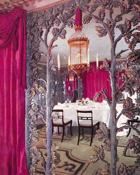 The Penthouse dining room by Oliver Messel at the Dorchester Hotel, 1953. SOUND ON, SWIPE LEFT<- As you might know by now I am moderately… Penthouse Dining Room, Oliver Messel, Norman Parkinson, The Penthouse, Penthouse, Color Inspiration, Orchids, Dining Room, Sound