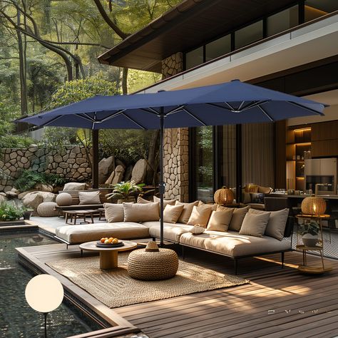 13ft Double -Sided Patio Umbrella Extra Large with Crank - Bed Bath & Beyond - 35866414 Large Outdoor Umbrella, Pergola Ideas, Modern Backyard, Backyard Fire, Garden Decoration Ideas, Outdoor Dining Furniture, Interior Garden, Outdoor Umbrella, Patio Umbrellas