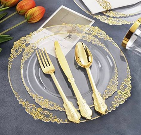 Disposable Wedding Plates, Christmas Dinnerware Sets, Gold Plastic Plates, Majlis Perkahwinan, Disposable Plastic Plates, Plastic Dinnerware, Christmas Dinnerware, Wedding Plates, Disposable Plates