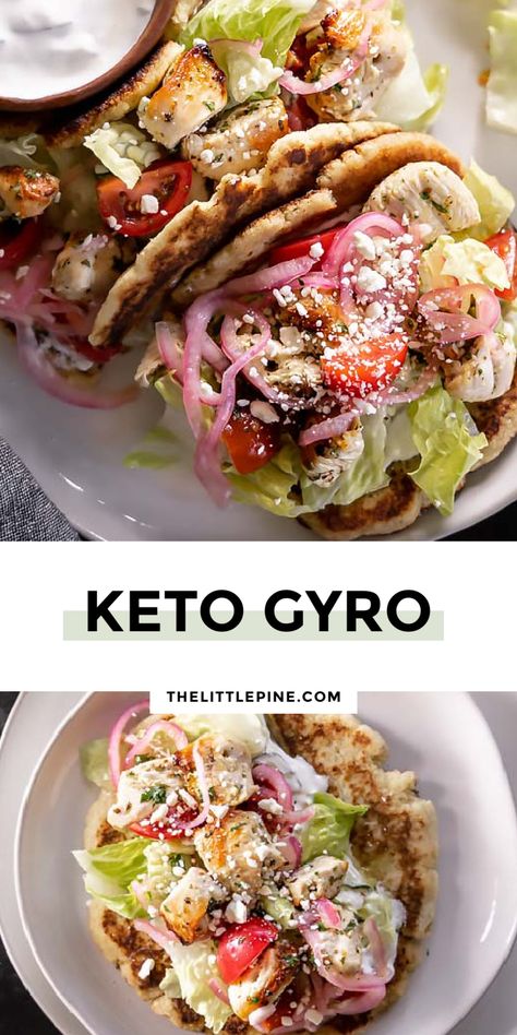 *NEW* This keto gyro is filling, fresh, and here to resolve any sandwich envy you've ever had. Easy to make ahead for sandwiches all week long! #ketogyro #lowcarbgyro via @https://www.pinterest.com/thelittlepine Low Carb Italian Sandwich, Keto Gyro, Healthy Gyros, Keto Sandwiches, Keto Italian, Mediterranean Foods, Keto Salads, Greek Gyros, Gyro Recipe