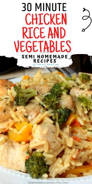 30 Minute Chicken Rice and Vegetables - This Semi Homemade 30 minute Chicken Rice and Vegetables is a super easy lunch or dinner recipes that takes less than 30 minutes to make! Semi Homemade Recipes, Super Easy Lunch, Vegetable Lunch, Minute Chicken, Rice And Vegetables, Meat Meals, Creamy Chicken And Rice, Super Easy Dinner, Homemade Dinner Recipes