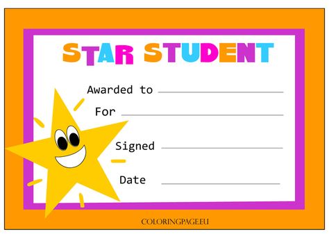 Star Student Certificate Star Student Certificate, Certificate Of Recognition Template, Baby Dedication Certificate, Student Certificates, Star Student, Star Of The Week, Award Template, Printable Star, Certificate Design Template