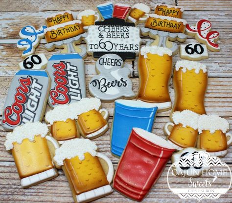 Beer Cookies, Beer Birthday Party, Themed Cookies, Cookie House, Big Cookie, Beer Birthday, Summer Cookies, Sugar Cookie Designs, Cookie Inspiration