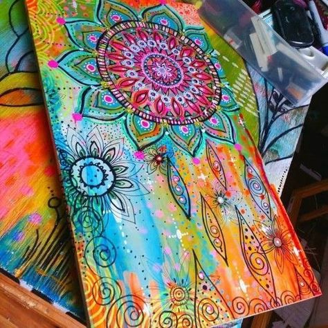 Boho Style Art, Boho Painting, Blog Art, Mandala Painting, Zentangle Art, Mead, Boho Art, Art Journal Inspiration, Diy Canvas