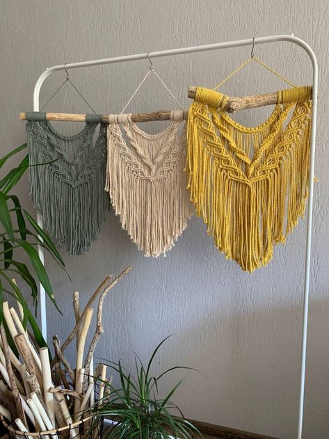 Macrame wall hanging. Different colors middle size. Crochet home art for living room bedroom. Woven wall decoration. gift for housewarming Tetris Art, Yellow Macrame, Room Wall Hanging, Macrame Dream Catcher, Small Wall Hangings, Bohemian Wall Decor, Boho Deco, Bohemian Wall, Macrame Patterns Tutorials