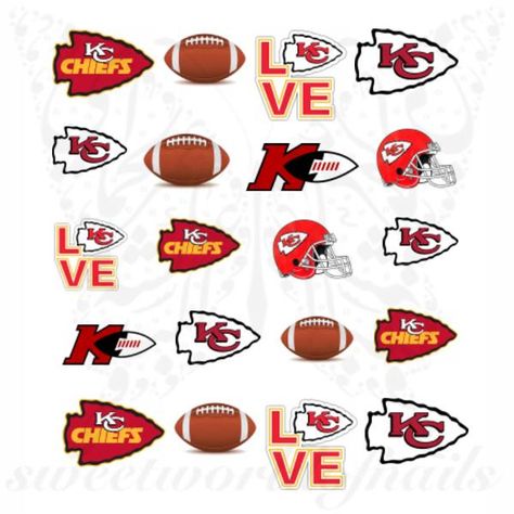 Kansas City Chiefs Nails NFL Football Water Decals Kansas City Chiefs Nails, Chiefs Nails, Pretty Toenails, Football Nail Designs, Chiefs Wallpaper, Ted Nugent, Kansas Chiefs, Chiefs Logo, Kansas City Chiefs Football